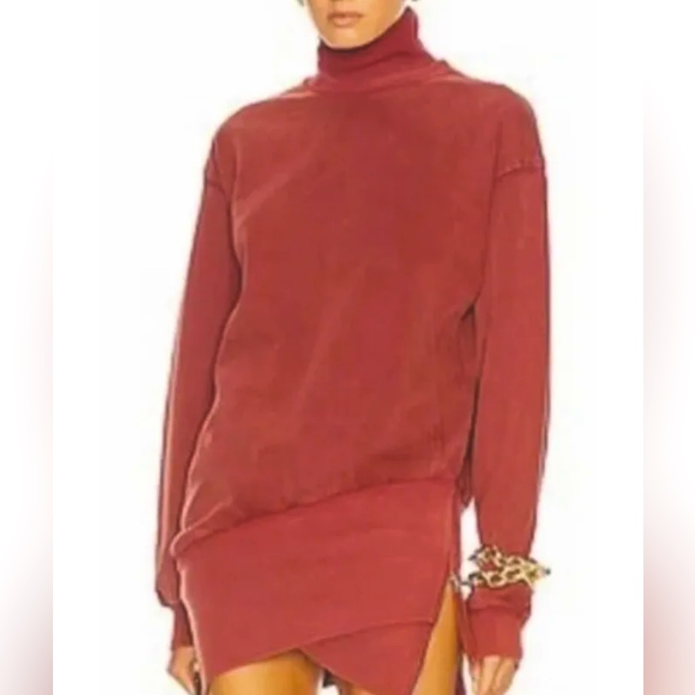 NWT Young Fabulous & Broke Asymmetrical Turtleneck Sweatshirt Mini Dress Rust M